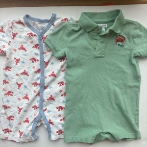 Ralph Lauren Polo & Little Me Crab 🦀 12M Rompers | 2-Piece Bundle w/ Snap Gusset